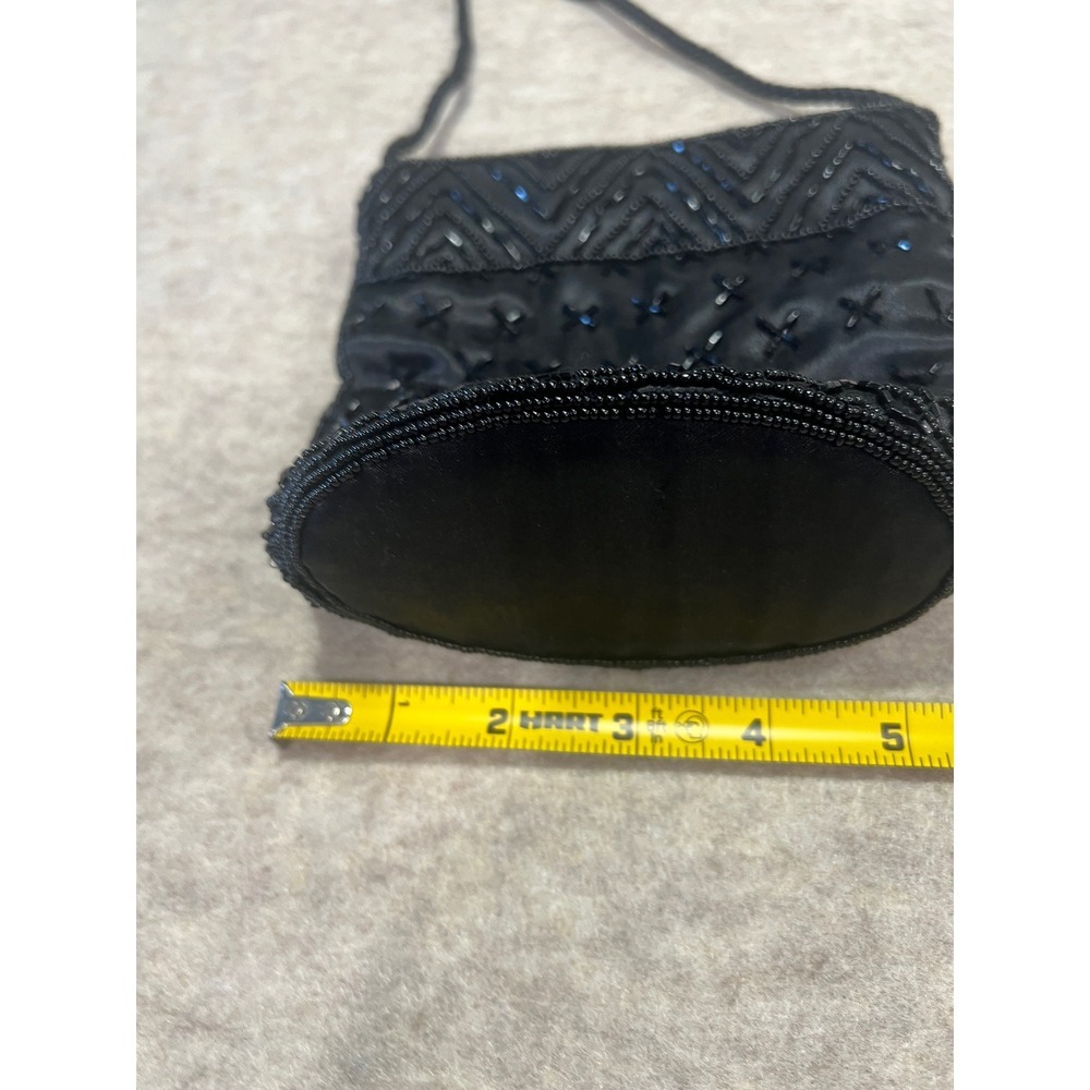 Vintage Unique Mini Micro Shoulder Purse Beaded Black Satin Evening Bag Dainty - Picture 3 of 6